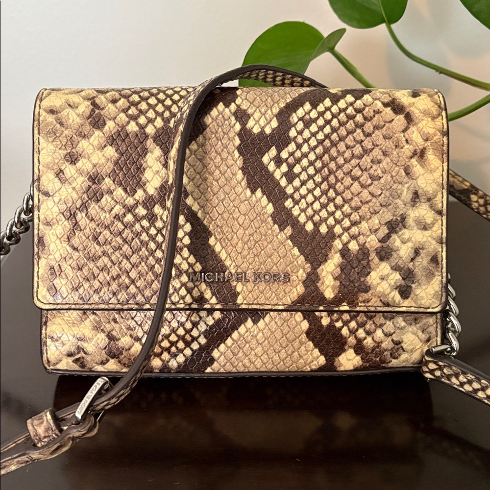MICHAEL KORS Snake embossed leather crossbody bag